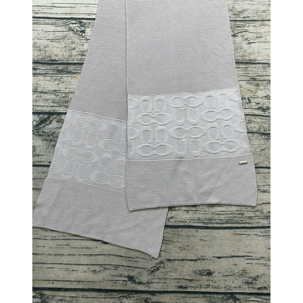 Coach F32711 Embossed Signature Knit Scarf Gray Wool Blend Logo C Monogram 79x10